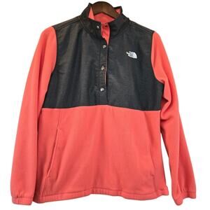 North Face Henley Fleece Pullover Sweatshirt Quarter Snap Coral Gray Large